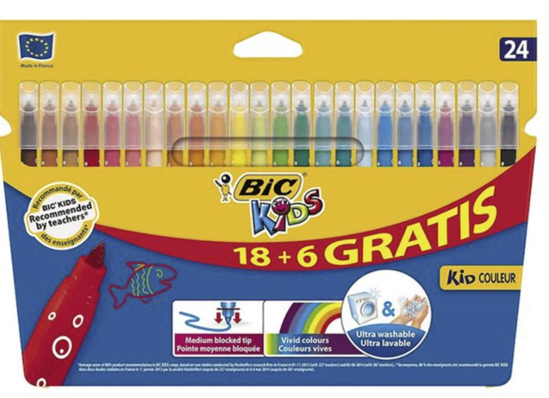 Viltstiften Bic Kids, afwasbaar, 18 +6 gratis